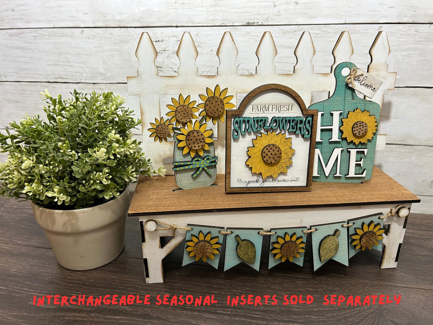Miniature Picket Bench kit for seasonal interchangeable inserts