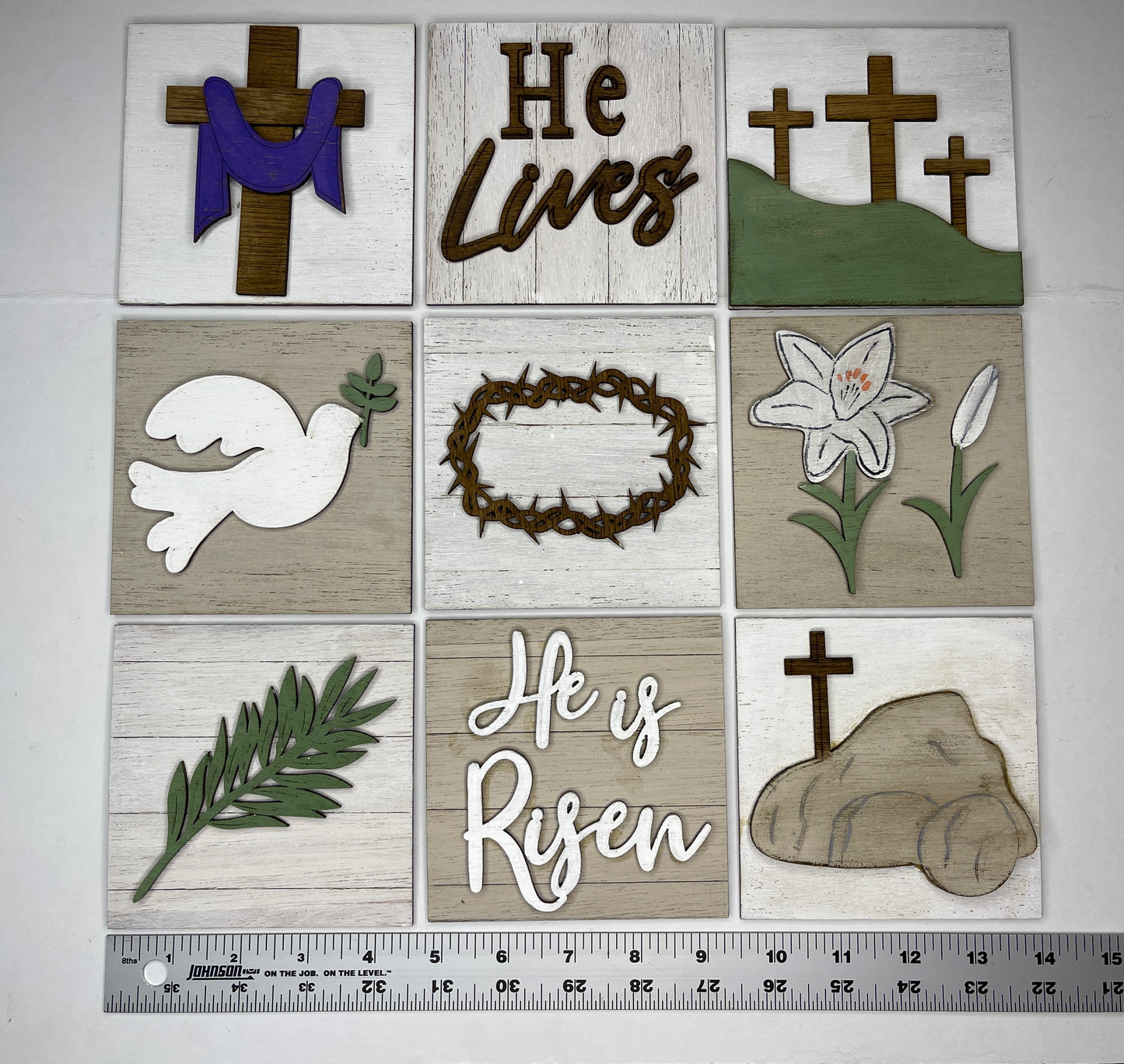Easter "He has risen" seasonal tiles for ladder stand