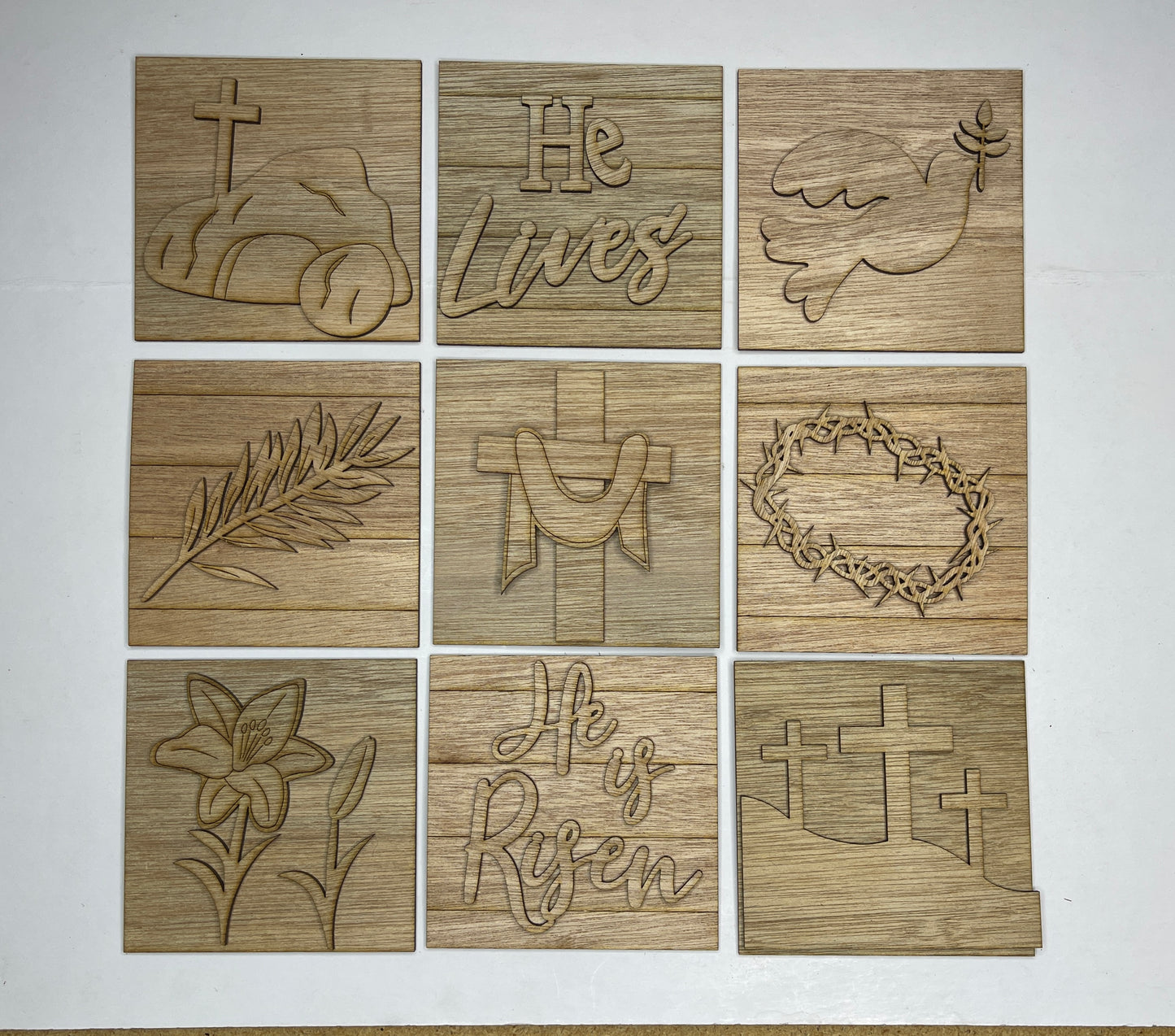 Easter "He has risen" seasonal tiles for ladder stand