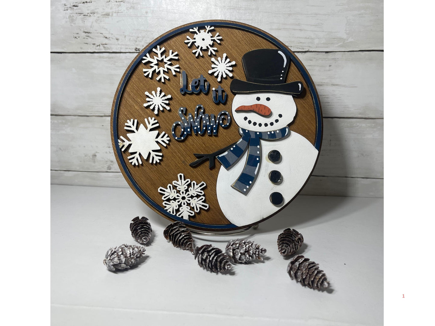 Wooden Christmas snowman wall hanger "Let It Snow"