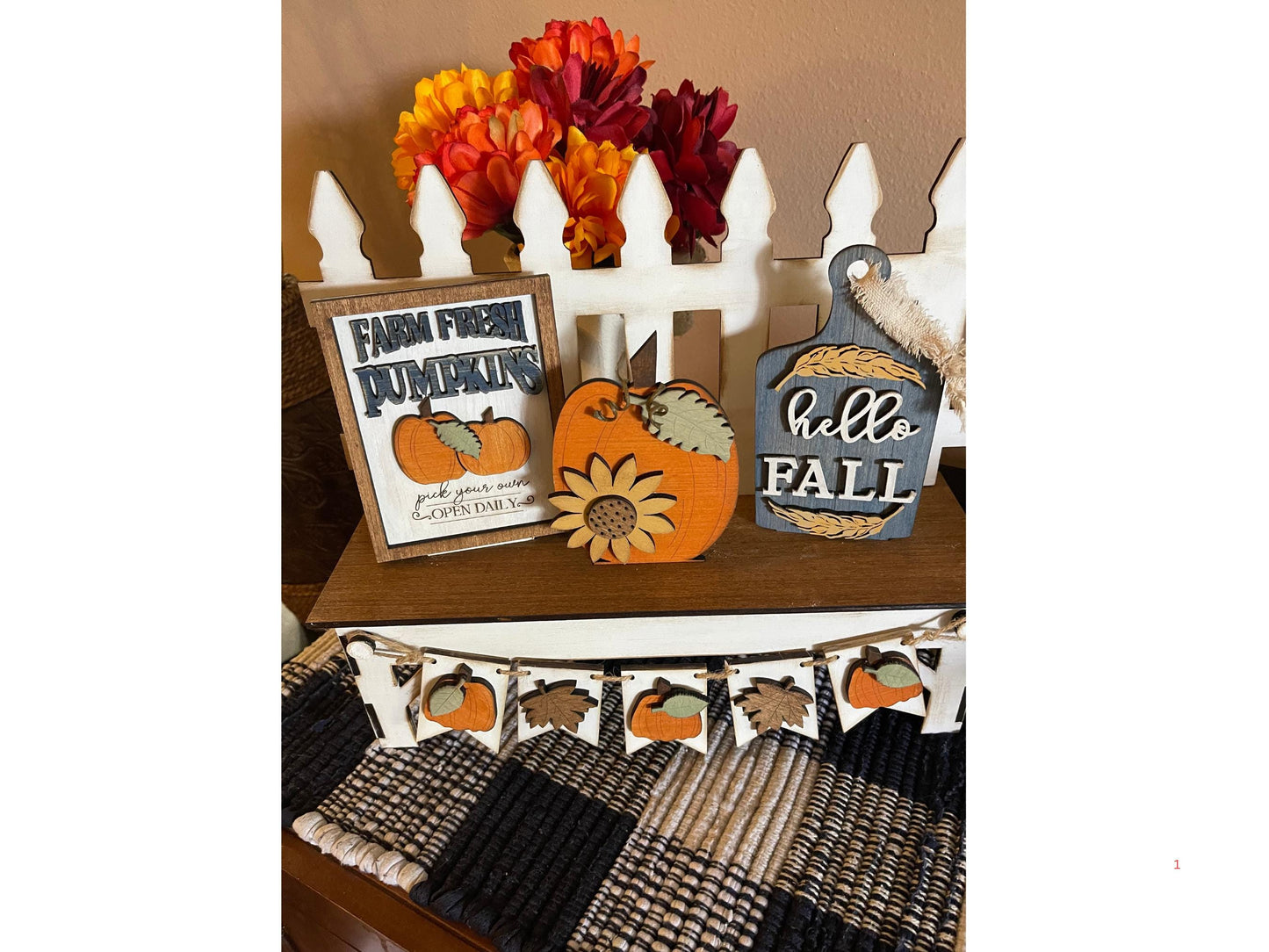 Seasonal "Hello Fall" inserts for miniature bench