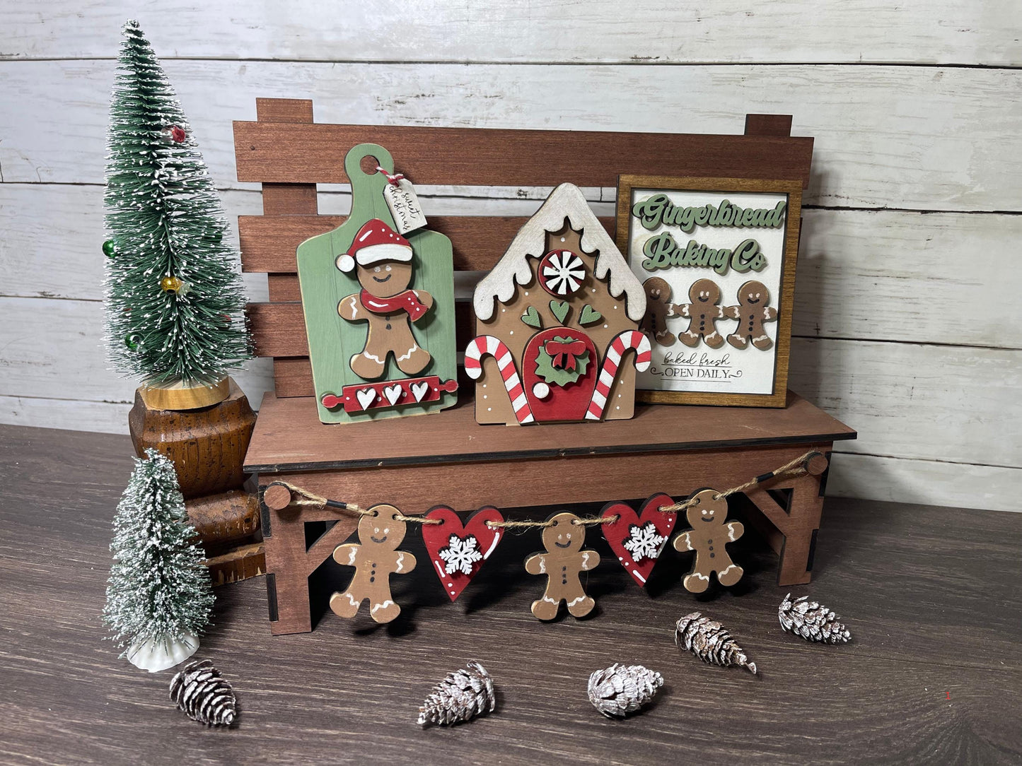 Christmas gingerbread interchangeable seasonal inserts for miniature bench