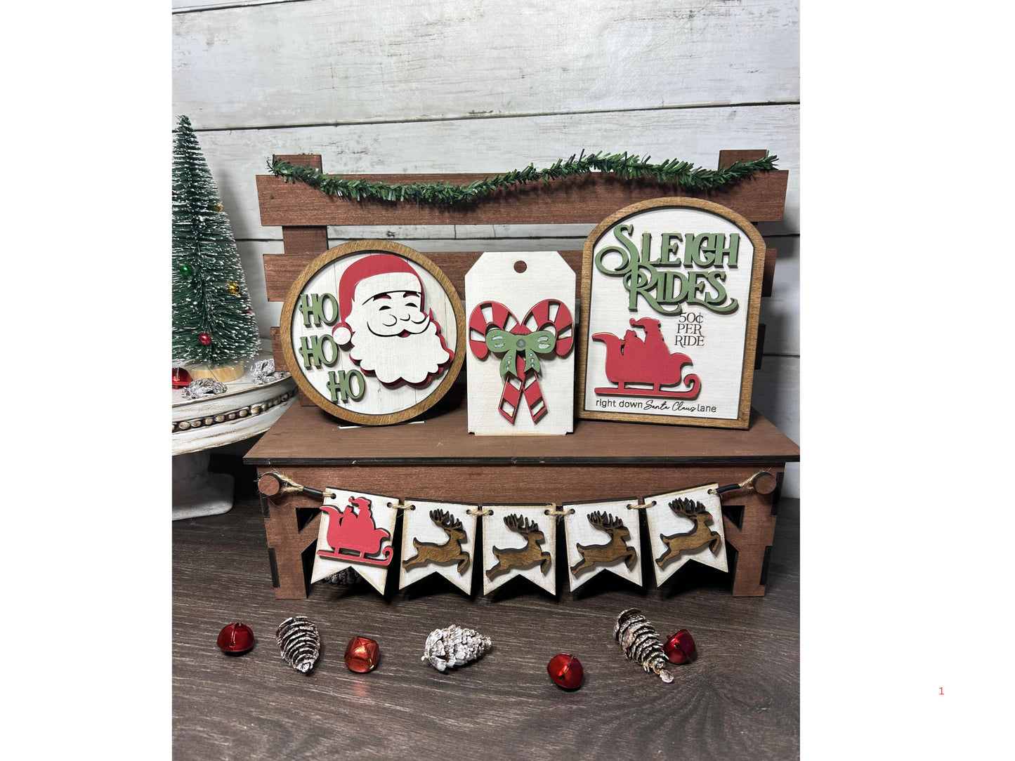 Christmas inserts, Santa's Sleigh Rides, for miniature bench