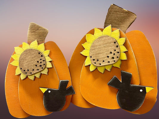 Primitive Pumpkins with Sunflowers and Birds Wood Kit