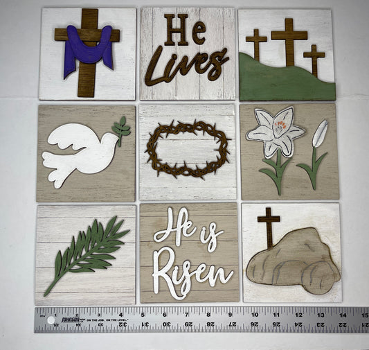 Easter "He has risen" seasonal tiles for ladder stand