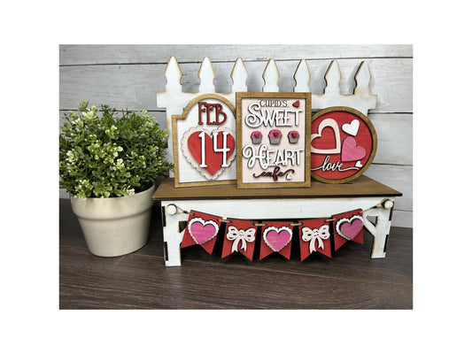 Valentine's Day seasonal inserts for miniature bench