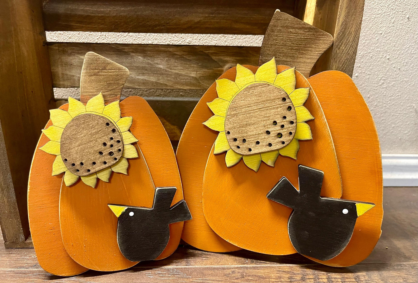 Primitive Pumpkins with Sunflowers and Birds Wood Kit